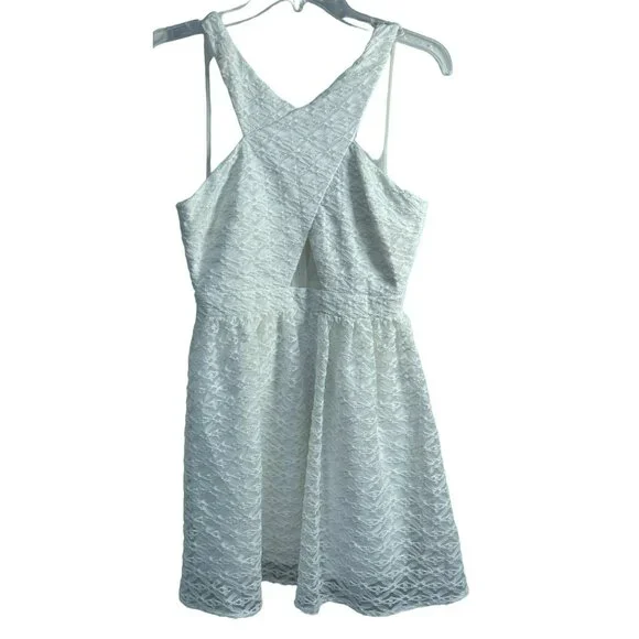 Hailey Logan White Lace Front Illusion Cross-Over Dress By Adrianna Papell Sz 6 - Picture 1 of 7